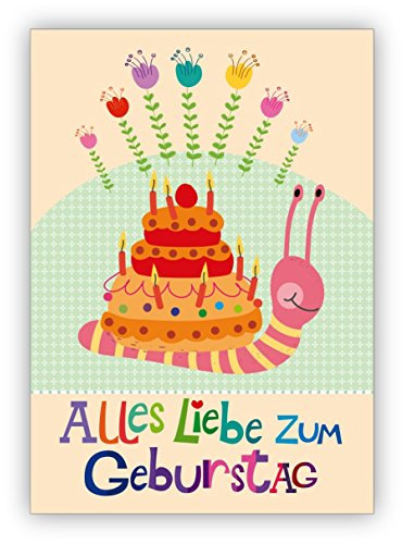 Kartenkaufrausch Kunterbunte Geburtstag Grußkarte mit lustiger Kuchen Schnecke: Alles Liebe zum Geburtstag • schöne Glückwunsch Grußkarte mit Umschlag für beste Freunde und Lieblingsmenschen