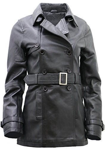 Damen 3/4 Schwarzen Damen Lamm Nappa Leder Regenmantel 5XL