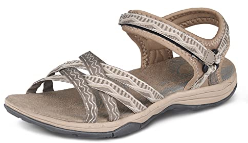 GRITION Sandales Sport Femme, Bout Ouvert Réglables Chaussures de Randonnée en Plein Air de l'Eau Cross-Tied D'été 40-Beige