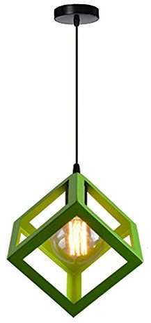 STOEX Suspension Luminaire Industrielle Contemporain, Lustre Abat-Jour Plafonnier en Métal Fer Cage E27 (Cube-Vert)