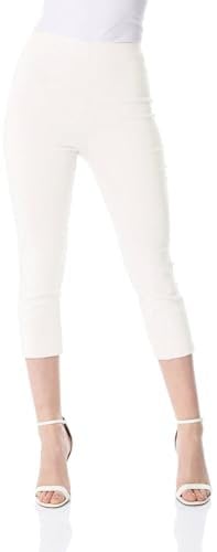 Roman Originals Cropped Trousers for Women UK Ladies Capri Leggings Summer Pants Short Crop Stretch 3/4 Length Three Quarter Pedal Pusher Clothes Elasticated Bengaline Cut Off - Ivory - Size 18
