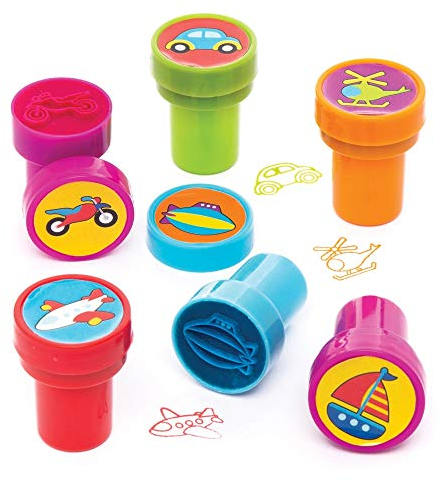 Baker Ross Selbstfärbende Stempel „Transport“ (10 Stück) – für Kinder zum Verzieren und Gestalten