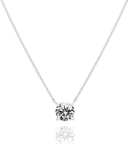PAVOI Solitario de cristal de Swarovski chapado en oro de 14K con collar de gargantilla delicada de 1,5 quilates (7,3 mm) | Collares de oro blanco para mujer