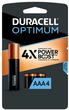 Duracell Optimum AAA Batteries | 4 Count Pack | Lasting Power Triple A Battery | Alkaline AAA Battery Ideal for Household and Office Devices | Resealable Package for Storage