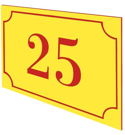 DECOHO - Numéro de boîte aux Lettres personnalisé Gravure Laser PVC - Couleur Jaune Fond Rouge - 12x8 cm, adhésif 3M, Usage intérieur et - Jaune