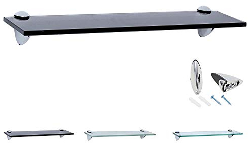Rapid Teck Glas Wandregal Schwarz Glanz 80cm x 20cm - Glasregal mit 8mm ESG Sicherheitsglas - Glasregal perfekt als Badablage Glasablage für Badezimmer - Verschiedene Größen wählbar