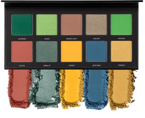 LaRoc PRO Intergalactic Eyeshadow Palette - Make Up Set with 10 Matte & Metallic Shades, Blue, Brown, Green Eyeshadows, Ultra Pigmented, Long Lasting, Perfect Colourful Eye Shadows