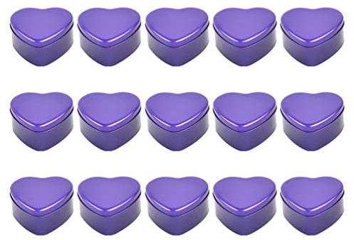 15pcs Heart Shaped Metal Tins Box with lids Biscuits Jar Candle Tins Empty Tin Box Wedding Valentines Day Candy Boxes Puple