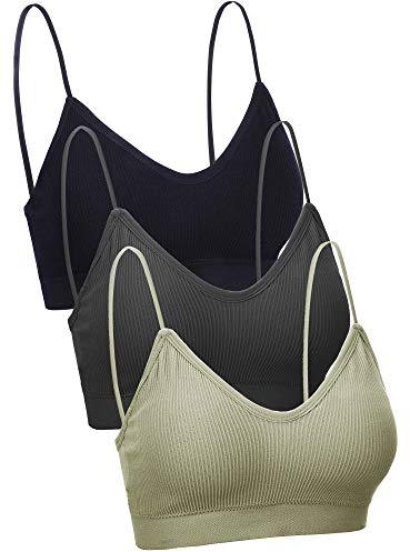 BOAO 3 Pieces Neck Tube Top Bra Seamless Padded Camisole Bandeau Sports Bra Sleep Bra with Elastic Straps (Black, Olive, Deep Grey, XL-XXL)