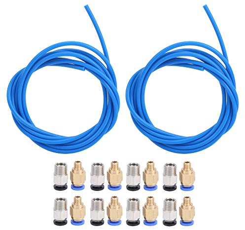 2 Stk. Blauer PTFE-Schlauch + 8 Stk. M10 + 8 Stk. M6 Pneumatischer Stecker, Push-Fitting Pneumatischer Stecker Zubehör für 1,75 mm Filament 3D-Drucker,Klempnerwerkzeug
