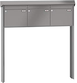RENZ/Prisma / 3er Freistehende Briefkastenanlage Standbriefkasten/RAL-Farbe 9007 Volumen 1/zum Einbetonieren/Dein-Briefkasten.de