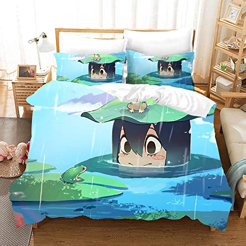 PTNQAZ Anime My Hero Academia Bettwäsche-Set für Kinder, Bettbezug-Sets mit Kissenbezügen, Cartoon-Heimtextil-Dekoration, Bettwäsche für Jungen (ohne Bettlaken) (Einzelbett)