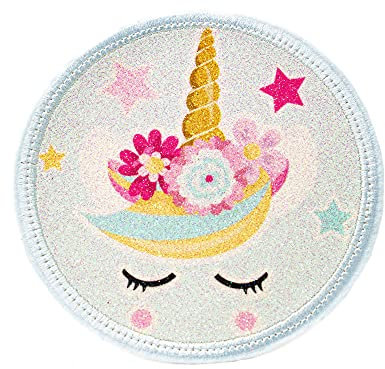 Glitzer - Klett - Patch für den Schulranzen oder Rucksack optional mit Namen | 28 Motive | auch als Anhänger oder zum Aufbügeln | super Geschenk zu Einschulung (Einhorn 1)