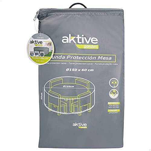 Wasserdichte Gartentischabdeckung, wasserdichte Gartenmöbelabdeckungen, Runde Tischabdeckung, Ø 150 cm, 60% Polyester, mit UV-Schutz, Grau, Aktive Garden