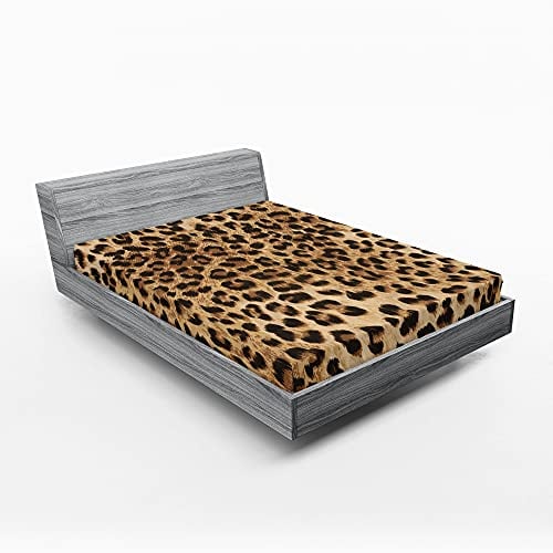 ABAKUHAUS Leopard-Druck Spannbetttuch, Wildtierhaut, Soft Dekorativer Stoff Bettwäsche Rund-um Elastischer Gummizug, 180 cm x 200 cm, Pale Braun Schwarz