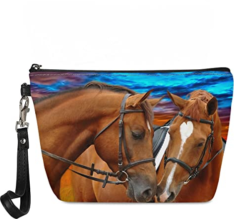 Jeiento Make-up-Tasche, kleiner Organizer für Geldbörse für Damen und Mädchen, Leder, Clutch, Kosmetiktasche, Mini-Reise-Toilettenartikel, tragbare Reise-Accessoires, pferd, Large