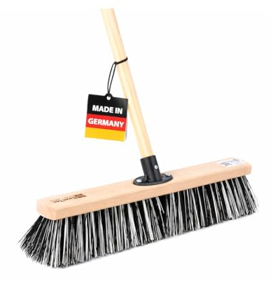 BawiTec Straßenbesen OssiBlitz-Mischung 40cm Breit mit Stiel 160cm Lang Harte Borsten mit QuickFix Stielhalter Kehrbesen für Draußen Terrasse Garten Gewerbe