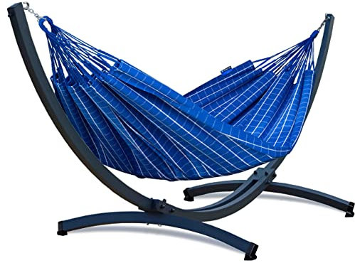 Potenza Outdoor Hängematte mit Tytan Gestell für 2 Personen I Baumwolle Catargo Doppelhängematte 220x160, 220kg I Hängemattengestell 350kg, wetterfest