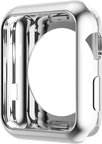 Leotop Kompatibel mit Apple Watch Hülle 42mm 38mm, Weiche TPU Plated Case Gehäuse Schutzfolie Schlankes Displayschutz Stoßstange Rundherum Abdeckung für iWatch Series 3 2 1 (42mm, Silber)