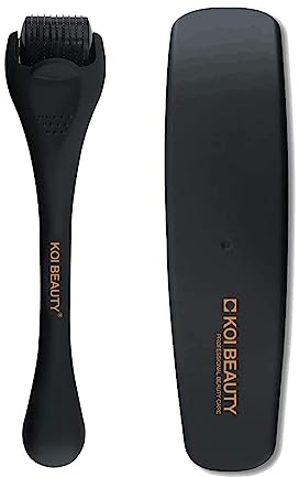 KOI BEAUTY Derma Roller 0,5 mm Para La barba y el cabello crecen, 540 agujas de titanio, Profesiona Microneedling Roller para hombres y mujeres, Negro mate barba Roller, Microneedle Roller
