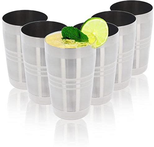 GK Global Kitchen Stainless Steel Cups Metal Drinking Glasses Set of 6 Reusable Tumbler Mug Unbreakable Shatterproof Cocktail Wine Beer Water Juice Iced Coffee Camping Outdoor (Fresca Plain - 320ml)
