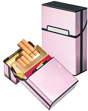 LAOYE 2 Pcs Portasigarette in Metallo con Chiusura Magnetica Portasigarette in Alluminio Portasigarette Leggero Elegante Scatola per 20 Pcs Sigarette (Oro Rosa)