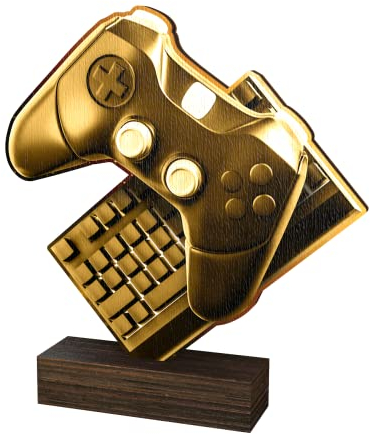 Trophy Monster Wooden Classic Sierra Gamers Trophy FREE Engraved Plate | Gold, Silver or Bronze | Made from Sustainable Printed 8mm Thick Birch Plywood | Buy in 5 Sizes (135mm)