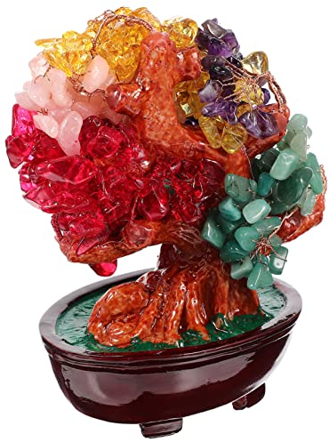 Yardwe Kristall Geldbaum Bonsai Spirituelle Gabe Geldbaum Für Energie-edelsteinbaum Heilsteine geldbaum 7 Chakra-Baum Kristallbaum Für Reichtum Und Glück Anzeige Glücklich Kunstharz