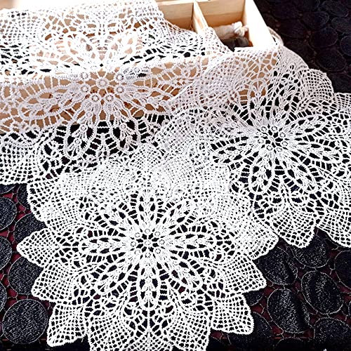 4 Stück Spitzendeckchen Spitze Untersetzer Runden Blumen-Form Matte Tischset Platzsets Tisch Vollhäkel Deckchen Cup Coasters für Esszimmer Küche Bankett Hochzeit Deko 35cm,Mohn