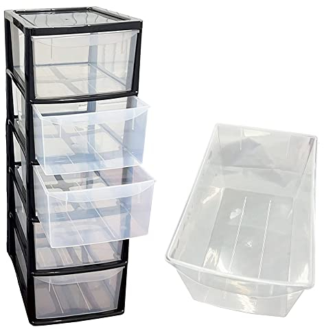 Home Office Multipurpose Black Frame 5 Clear Modular Plastic Utility Storage Drawer (1)