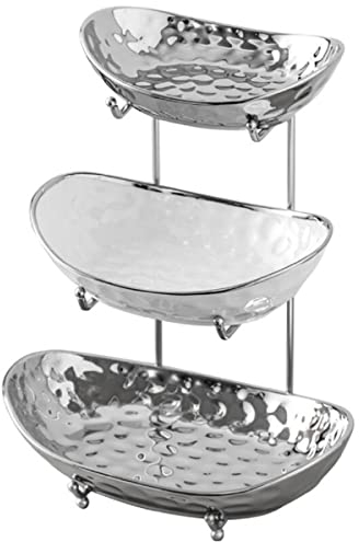 JUNYFFF Frutero De 3 Pisos Cerámica, Cesta De Frutas con Soporte Metálico Cocina Mostrador Y Organizador para Verduras Y Frutas, Soporte De Frutas con Cuencos,B