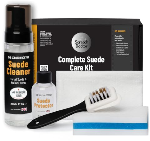 The Scratch Doctor Suede & Nubuck Complete Care Kit Cleaner Foam Protector Spray Professional Wire Brush Included for use on Shoes Boots Bags Jackets