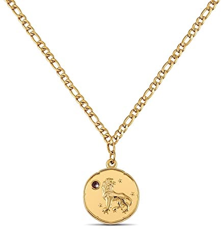 GD GOOD.designs Sternzeichen Kette Löwe Gold mit Geburtsstein für Damen - 18K vergoldete Halskette mit Zodiac Anhänger