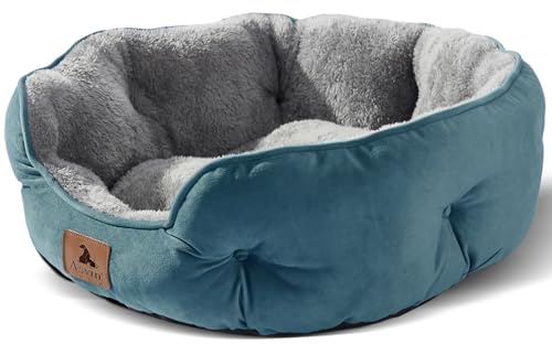 Asvin Medium Dog Bed for Medium Dogs, Cat Beds for Indoor Cats, Pet Bed for Puppy and Kitty, Extra Soft & Machine Washable with Anti-Slip & Water-Resistant Oxford Bottom, Teal, 25 inches