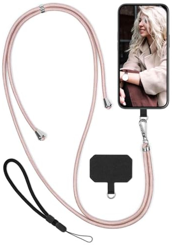 moex Unleash für Huawei P30 Pro/P30 Pro New Ed Handyband zum Umhängen ohne Hülle, Handykette Universal mit Karabiner, Handy Band abnehmbar, Kette mit Pad für Handyhülle, Rosa, Silber