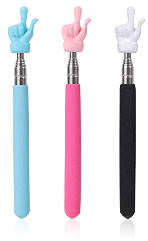3 Stück Teleskop Zeigestab, Ausziehbarer Zeigestab Whiteboard-Zeiger für Klassenzimmer Fingerzeiger-Stab für Schule Lehrer Präsentator (Schwarz, Rosa, Blau)