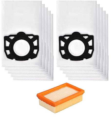 Vacuum Bag Filter Replacement Parts for Karcher WD4 WD5 WD6 MV4 MV5 MV6 WD5P WD6P Premium Wet & Dry Vacuum Cleaner Accessories (10 Dust Bags + 1 HEPA Filter)