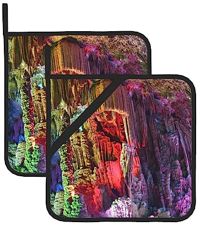 Natural Cave Rock - Presine con tasche e presine antiscivolo resistenti al calore, per forno, 20 cm, 2 pezzi
