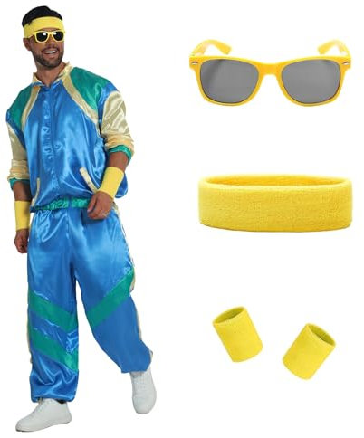 Aibaowedding 80er jahre outfit herren Retro Trainingsanzug für Damen Bad Taste Kostüme(Blau,L)