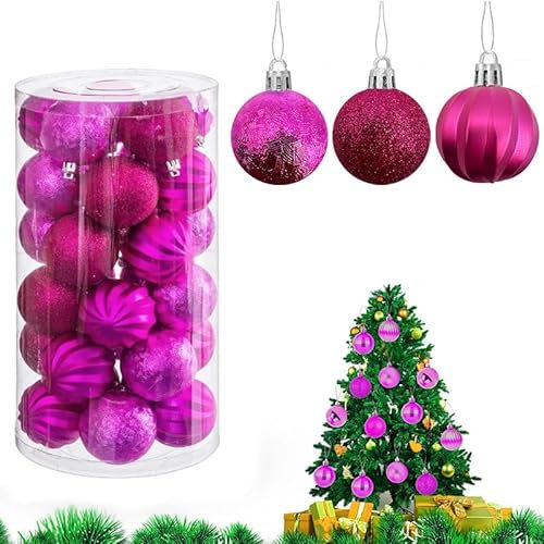 Virsus 30 Palle di Natale 9157, Diametro 6 cm, Palline in Plastica Infrangibile per Albero di Natale, Decorazioni e Addobbi Natalizi, Set di Palline Vari Stili (Fucsia)