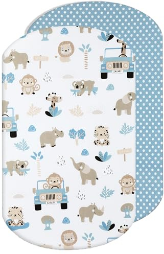 Lovely Hippo Spannbettlaken, kompatibel mit Iora, 100% Baumwolle, für Babys, Jungen, Mädchen (Safari Blau, 60 x 80 cm)