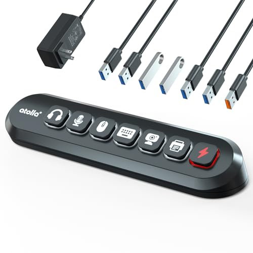 Powered USB Hub, atolla 7-Port USB 3.0 hub (6 Superspeed Transfer Ports+ 1 Fast Charging Port) with Swappable Illuminated Icon Switch and 12V/3A Power Adapter for Windows, MacOS, ChromeOS, Linux