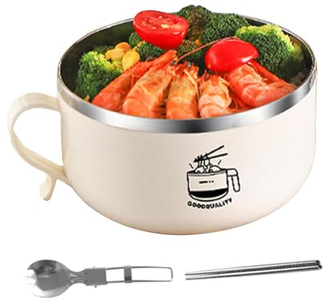 Ramen-Schüssel Aus Edelstahl –Instant-Nudelschüssel Aus Edelstahl 304 Mit Deckel | 1000 Ml Große Instant-Nudelschüssel Mit Essstäbchen Und Löffel | Suppenschüsseln Für Ramen, Salat, , Haferflocken
