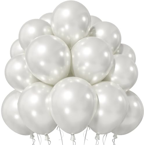Jobkoo Pearl White Balloons 12 Inch, 50Pcs White Pearl Balloon Bright Royal Clear White Latex Balloons for Arch Helium Balloons for Birthday Wedding Baby Shower Anniversary Party Decorations