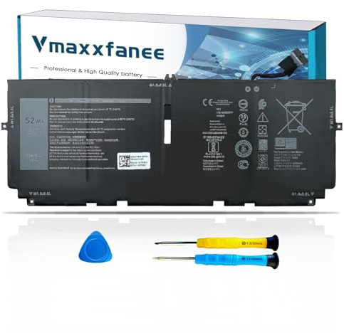 Vmaxxfanee 722KK 52Wh Laptop Battery Replacement for Dell XPS 13 9310 (2020), XPS 13 9300 (2020), XPS 13 9380 (2020) P117G001 P117G P117G002 Series WN0N0 0WN0N0 02XXFW 2XXFW FP86V 7.6V 6800mAh