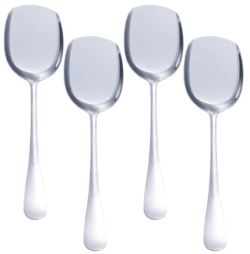 4 Pcs Stainless Steel Large Buffet Serving Spoons Stainless Steel Serving Spoon Silver Serving Spoons with Long Handle for Kitchen Restaurant Banquet （Square Shovel