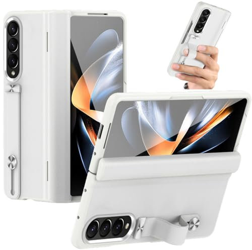 TECHGEAR Galaxy Z Fold 4 Case [Glass Screen Protector] Phone Case [Hinge Protection] [Finger Holder/Kickstand] Slim Hard PC Bumper Full Protective Cover for Samsung Galaxy Z Fold 4 5G (White)