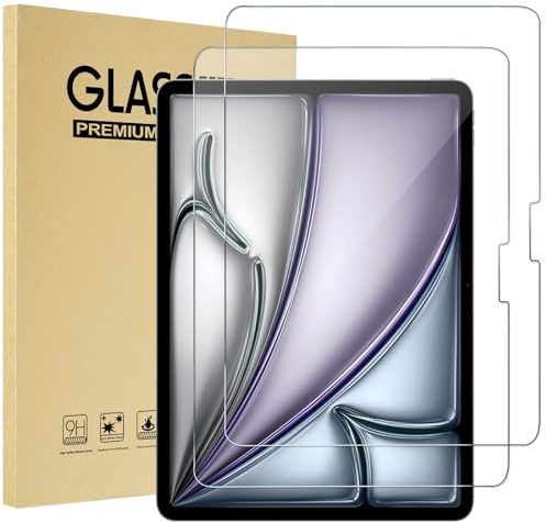 ProCase 2 Stück Schutzfolie für iPad Air 13 Zoll (2025 M3/2024 M2)/ iPad Pro 13 Zoll 2024 (M4), 9H gehärtetes Schutzglas Displayschutzfolie Schutz Folie Screen Protector für iPad Air 13/ Pro 13