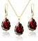 Linawe Gold Schmuck Set Schmucksets Damen, Ohrringe Set Hängend Damenohrringe, Kette Halskette Rot Ruby Anhänger, Brautschmuck Modeschmuck Jewelry Set