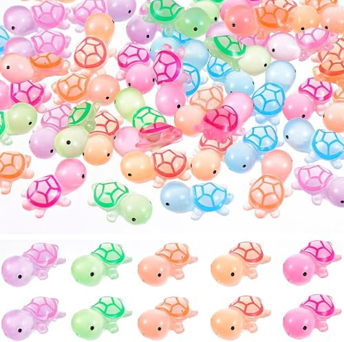 Tcnzdy 50 Stück Mini Figuren, Schildkröte, Mini Leuchtende Schildkröten Harz,Schildkröte Deko,Im Dunkeln Leuchtende Bunt Miniatur Figurenfür Gartendeko, DIY Micro Landschaft Szenen, Heimdekorationen